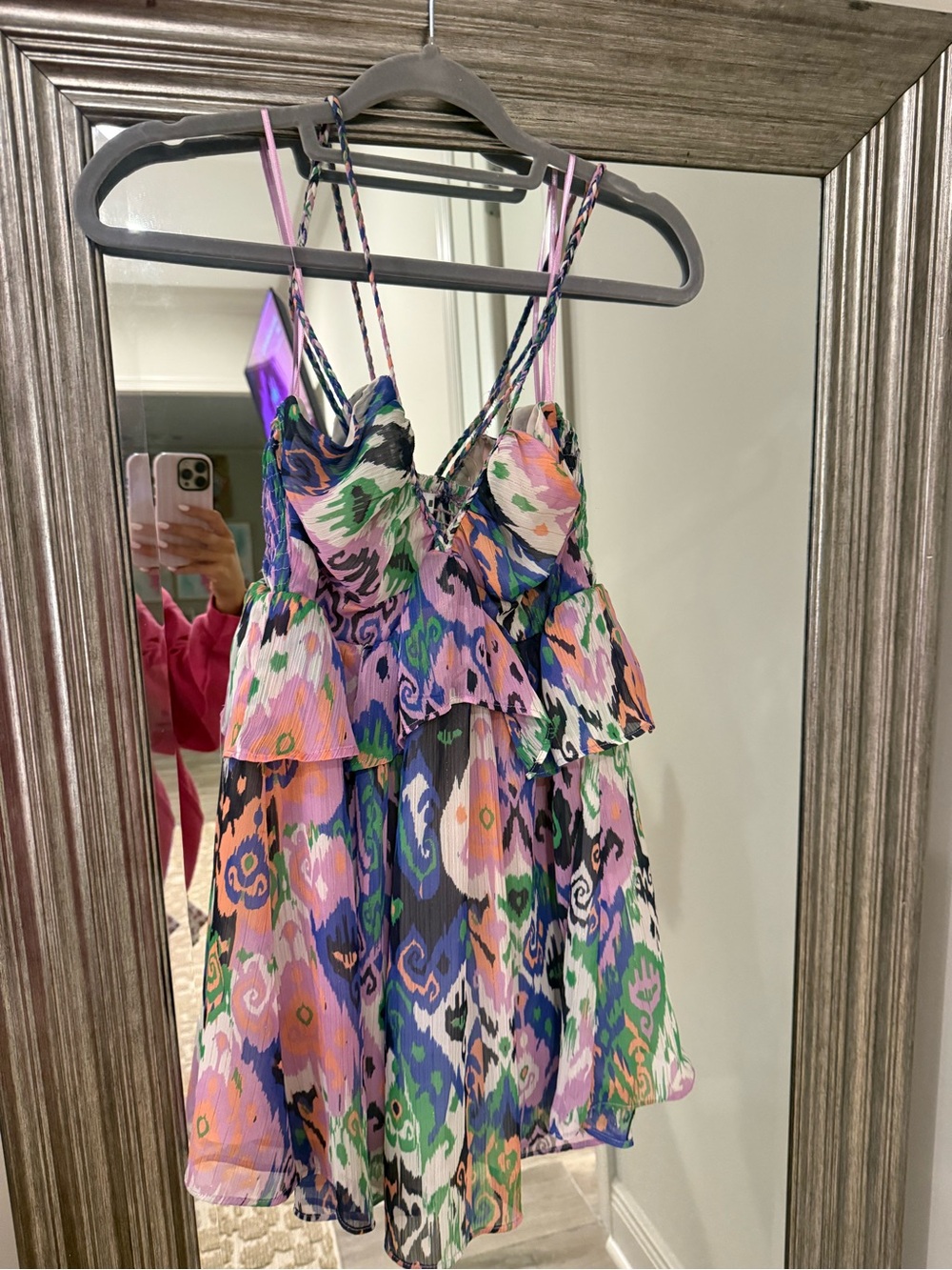 Colorful Ikat Print Tiered Mini Dress